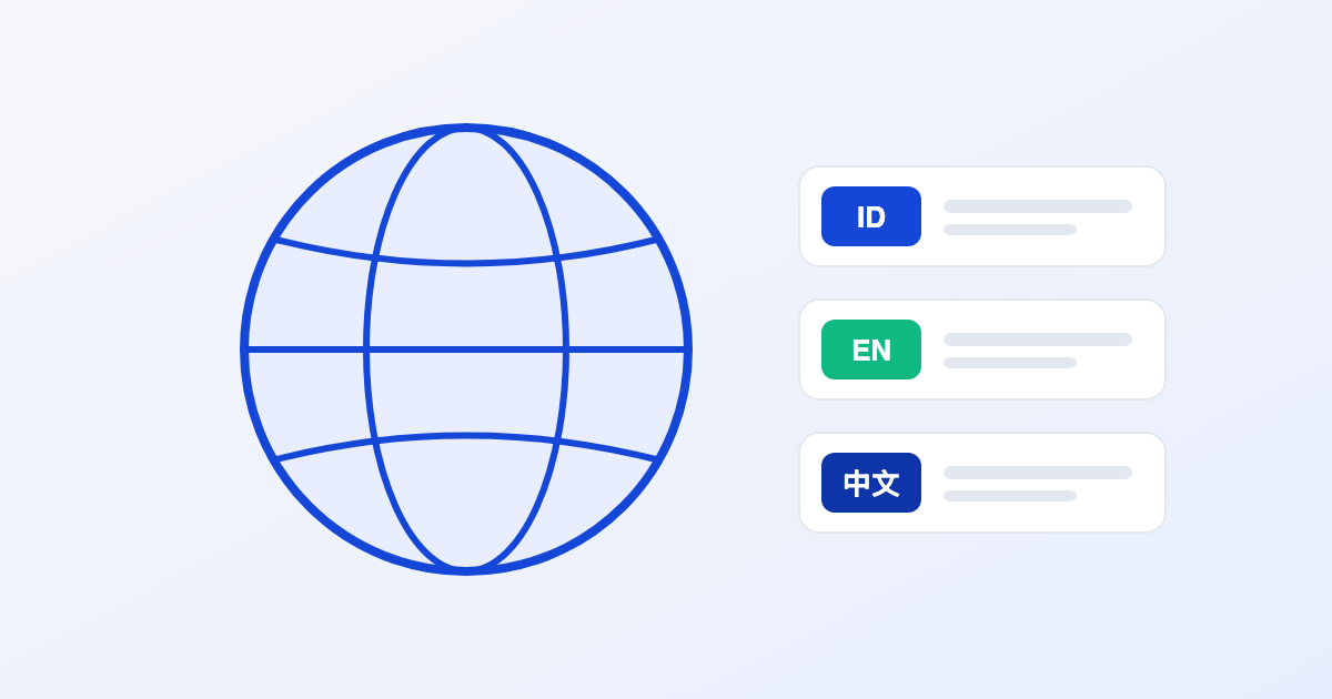 Minh họa website bằng tiếng Indonesia, tiếng Anh và tiếng Trung