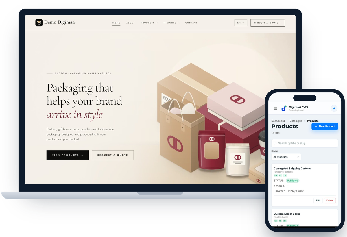 Digimasiが構築したカタログサイトと、スマートフォン上のCMS