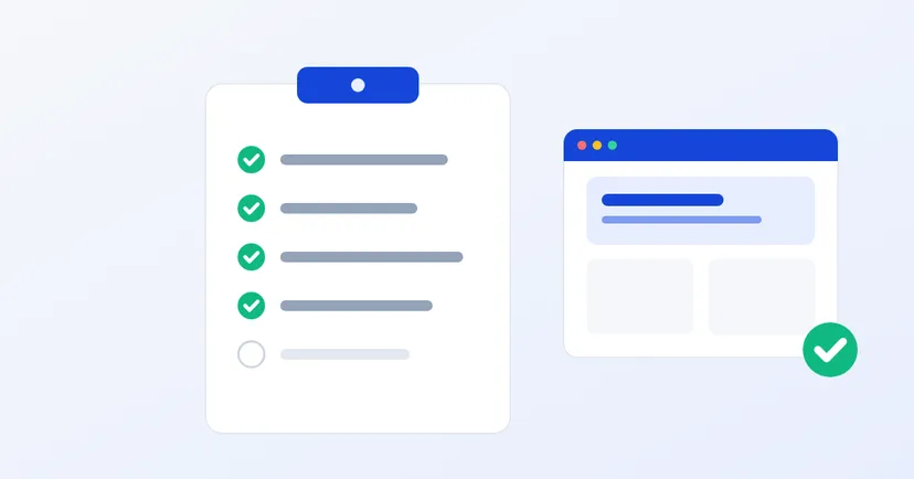Minh họa danh sách kiểm tra với các dấu tích bên cạnh website sẵn sàng ra mắt