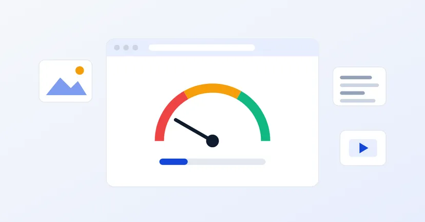 Illustration of a slow company website with a speed gauge on screen